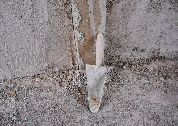 Trowel Adze Front Recently Made Plastered Wall Concrete Red Colors — Stock Photo, Image