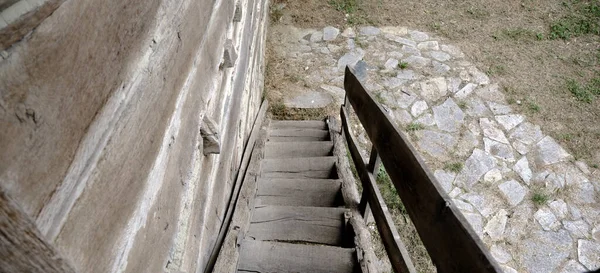 Escalier Bois Établi Sur Sol Béton Avec Soleil Bursa Dans — Photo