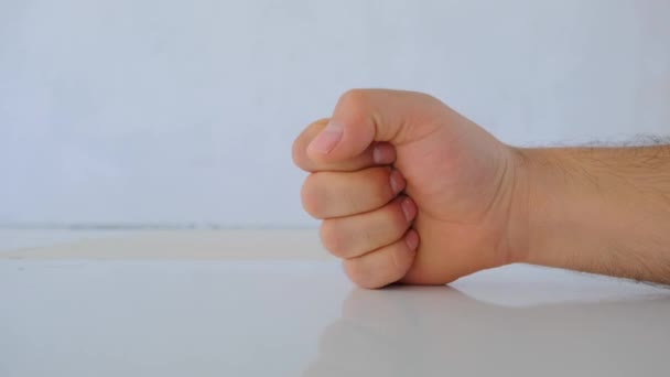 Man Hand White Shiny Surface Table Man Hand Beats Table — Stock videók