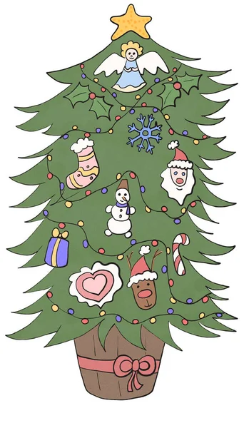 Oyuncak ve çelenklerle süslenmiş Noel ağacı