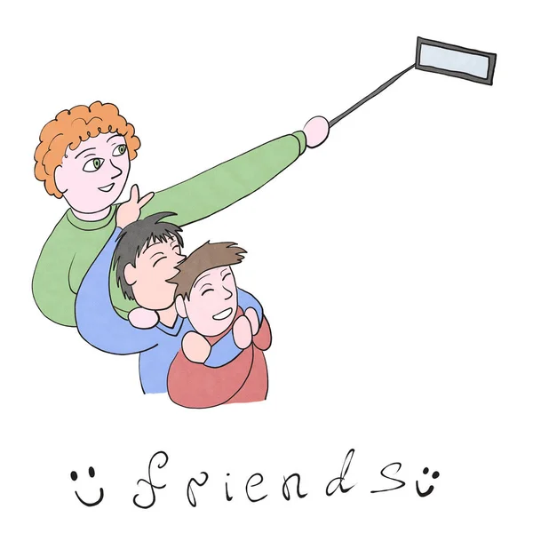 Üç arkadaş selfie çekiyor.