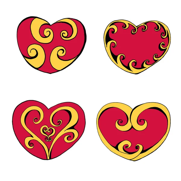 Altın bukleli kırmızı kalpler.