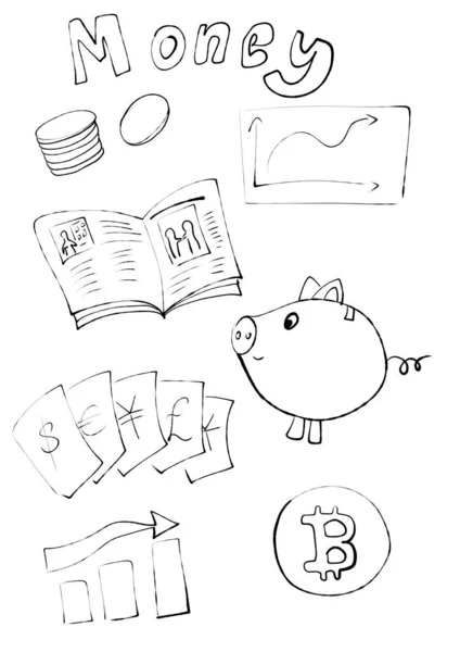 Mürekkep parası madeni paralar gazete grafikleri bitcoin domuz kumbarası