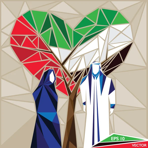 Arap karı bir kalp altında Birleşik Arap Emirlikleri bayrağı ağaç şeklinde