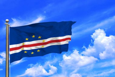 Cabo Verde Ulusal Bayrağı Parlak Mavi Gökyüzünün Altında