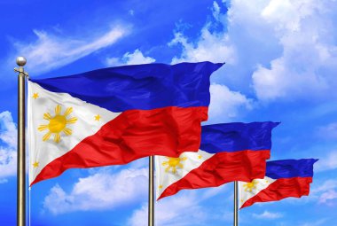 Filipinlerin Bayrakları Rüzgarda Dalgalanıyor Güzel bir yaz mavi gökyüzünde
