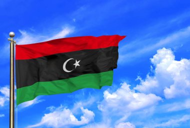 Açık Mavi Gökyüzüne Karşı Libya Ulusal Bayrağı