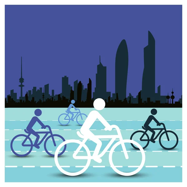 Kuveyt üzerinde Çevre dostu bisikletçilerin siluetleri - Şehir Bisikleti: Şehirde Sürdürülebilir Dönüş