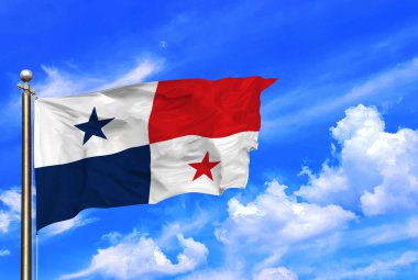 Panama 'nın Parlak Bayrağı Parlak Mavi Gökyüzünün Altında Dalgalanıyor