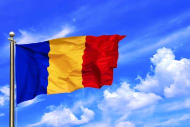 Rumen Mavisi Sarı Ulusal Bayrağı Rüzgarda Dalgalanıyor Güzel Bir Yaz Mavi Gökyüzünde