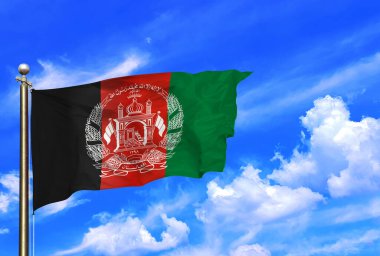 Afganistan Bayrağı Güzel bir Mavi Yaz Gökyüzünde Rüzgarda Dalgalanıyor