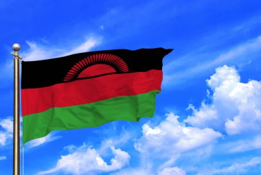 Malawi 'nin Görkemli Bayrağı Açık Mavi Gökyüzünün Altında Dalgalanıyor