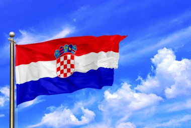 Hırvatistan Kırmızı Beyaz Mavi Ulusal Bayrağı Güzel Bir Mavi Yaz Gökyüzünde Rüzgarda Dalgalanıyor