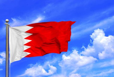 Bahreyn Kırmızı ve Beyaz Ulusal Bayrak Rüzgarda Dalgalanıyor Güzel bir yaz Mavi Gökyüzünde