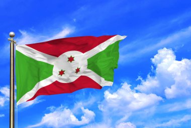 Burundi Ulusal Bayrağı Açık Mavi Gökyüzüne Karşı Dalgalanıyor