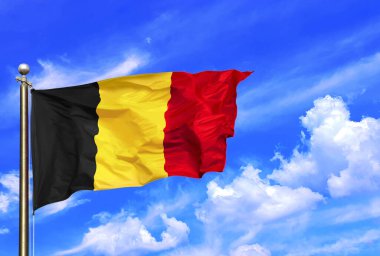 Belçika Mavi Ulusal Bayrağı Rüzgarda Dalgalanıyor Güzel bir yaz mavi gökyüzünde