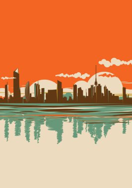 Modern Kuveyt Skyline Vintage Retro Poster Renkleri
