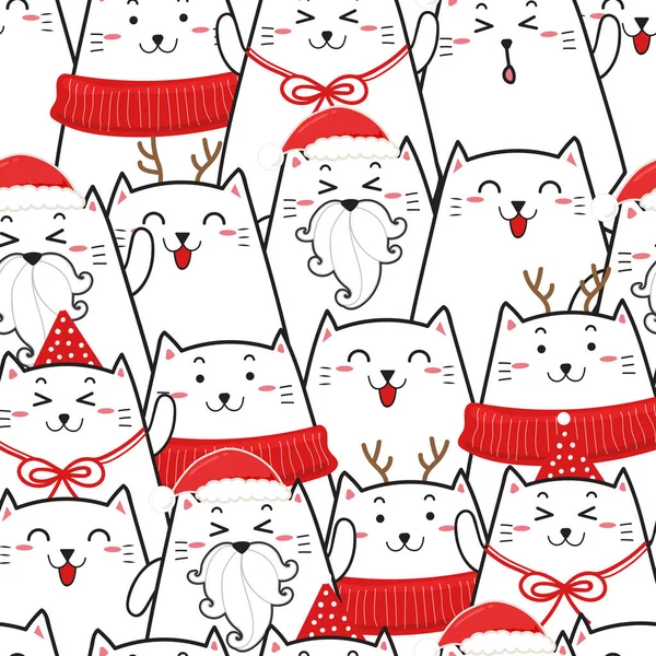 Bezproblemowe Gadanie Cute Koty Kreskówki Strojach Świątecznych Ilustracja Wektor — Wektor stockowy