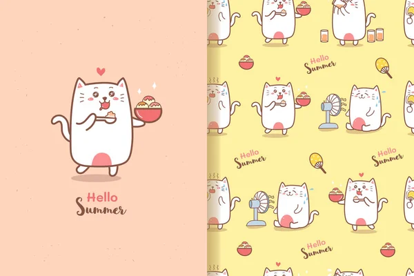 Patter Sans Couture Été Avec Des Chats Dessin Animé Mignon — Image vectorielle