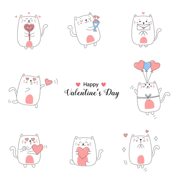 Sevgililer Günü Hediyeleri Vektör Illüstrasyonları Taşıyan Sevimli Çizgi Film Kedilerinin — Stok Vektör