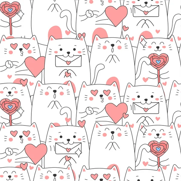 Tarjeta Felicitación Sin Costuras Con Lindos Gatos Dibujos Animados Con — Vector de stock