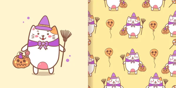 Modèle Avec Des Chats Dessin Animé Mignons Dans Les Costumes — Image vectorielle