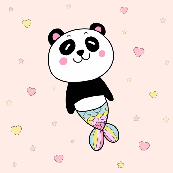 Mignon Panda Sirène Dessin Animé Avec Queue Poisson Arc Ciel — Image vectorielle