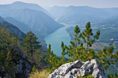Tara Dağı 'ndaki Banjska kayası Sırbistan' ın batısındaki Drina Nehri Kanyonu 'na bakıyor