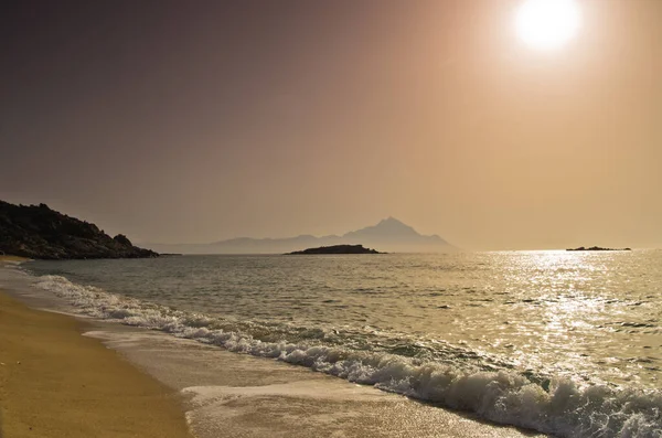 Восход Солнца Пляже Возле Святой Горы Афон Халкидики Греция — стоковое фото