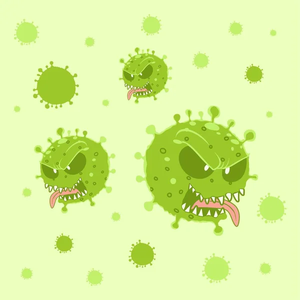 Banyak Sel Virus Dengan Wajah Menakutkan - Stok Vektor