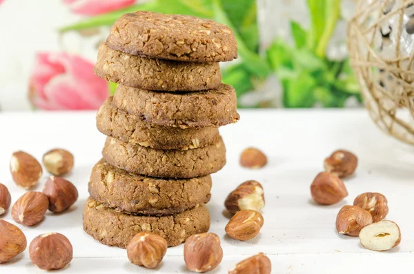 Integrální cookies a lískových ořechů — Stock fotografie