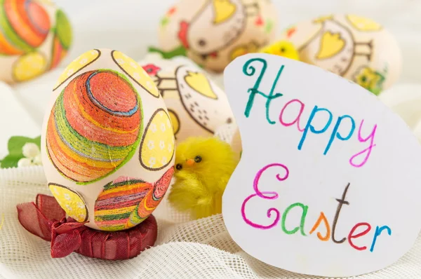 Chicken decorated Easter eggs — Stock Photo, Image