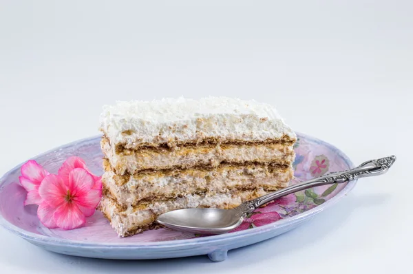 Slice of homemade cake made out of biscuits on a plate — Stock Photo, Image