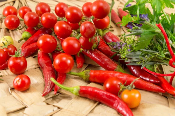 Red peppers and fresh cherry tomato — Stock Photo, Image
