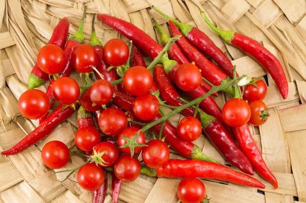 Red peppers and fresh cherry tomato — Stock Photo, Image