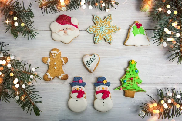 Christmas Cookies Table Winter Holidays Festive Decorations Symbols Top View — Stock Photo, Image