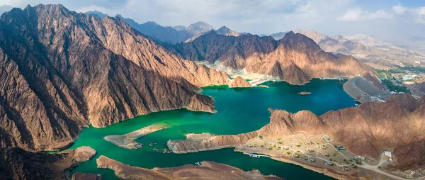 Hatta Dam Lake Mountains Enclave Region Dubai United Emirates Aerial — 图库照片