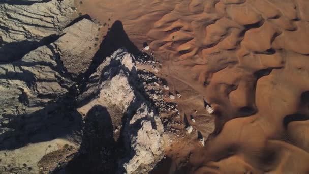 Scenic Fossil Rock Sharjah Öknen Förenade Arabemiraten Flygbilder Sand Möta — Stockvideo
