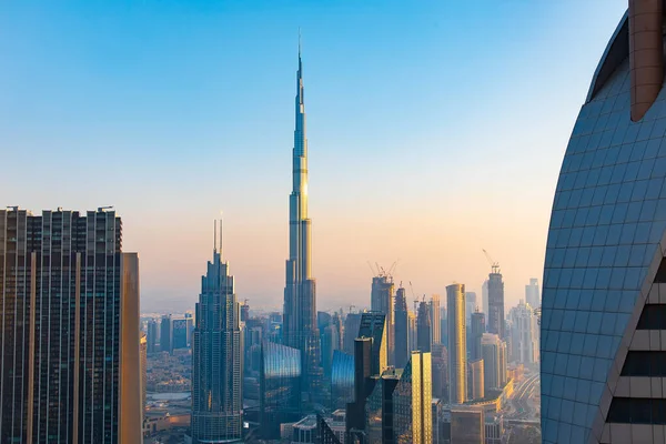 Dubai Centro Ciudad Paisaje Hih Ángulo Vista Atardecer Emiratos Árabes —  Fotos de Stock