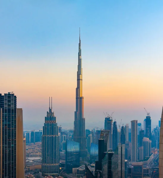 Dubaj Centru Městascape Hih Úhel Pohledu Při Západu Slunce Spojené — Stock fotografie