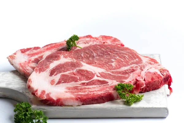 Trozo Carne Cerdo Cruda Sobre Fondo Blanco Aislado — Foto de Stock