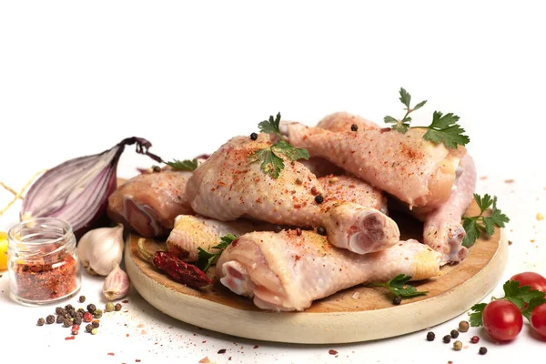 Ωμά Μπούτια Κοτόπουλου Μαγειρικά Συστατικά Λευκό Φόντο Απομονωμένα — Φωτογραφία Αρχείου