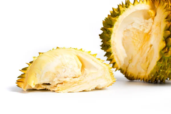 Durian Gyümölcs Szelet Héj Fehér Alapon — Stock Fotó