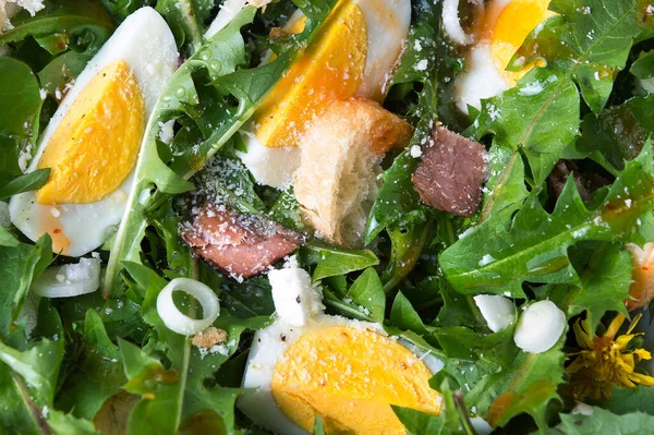 Gyermekláncfű Levelek Természetes Étel Saláta Közelről — Stock Fotó