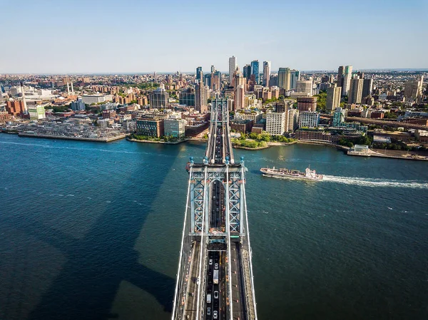 Vue Aérienne Pont Manhattan Centre Ville Brooklyn Par Une Journée — Photo