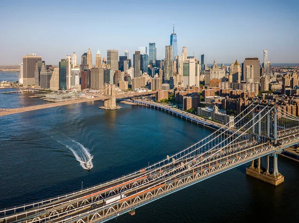 Aerial Manhattan Bridge Brooklyn Bridge View Downtown Manhattan World Trade — Stock Photo, Image