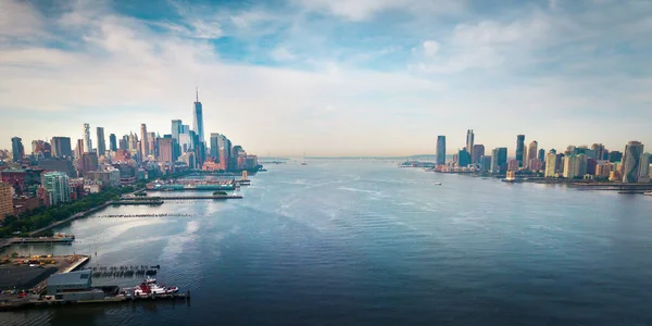 Manhattan New York Skyline Door Hudson Rivier Vanuit Lucht Skyline — Stockfoto