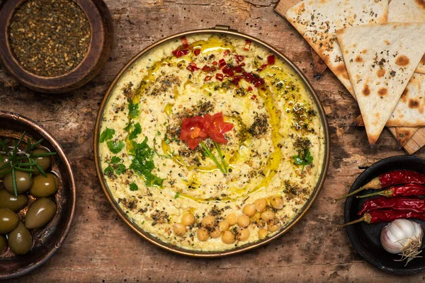 Sauce Trempette Houmous Base Pois Chiches Sésame Autres Ingrédients Traditionnellement — Photo