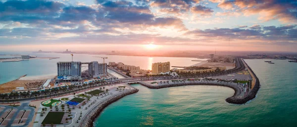 Budowa Zagospodarowanie Wybrzeżu Wyspy Marjan Sztuczna Wyspa Emiracie Ras Khaimah — Zdjęcie stockowe