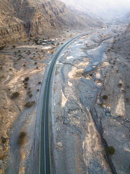 Letecký Pohled Jebel Jais Horské Pouštní Silnice Obklopená Pískovci Ras — Stock fotografie